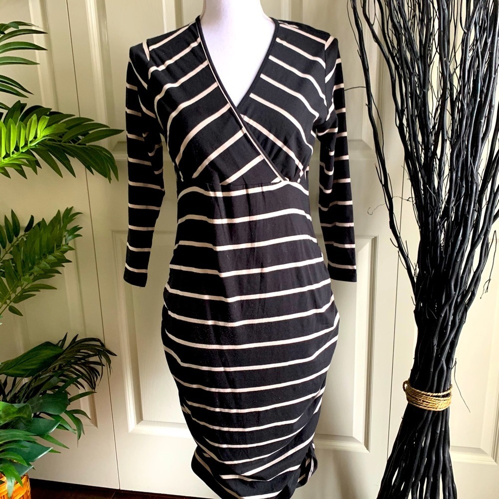 Black and white striped maternity dress